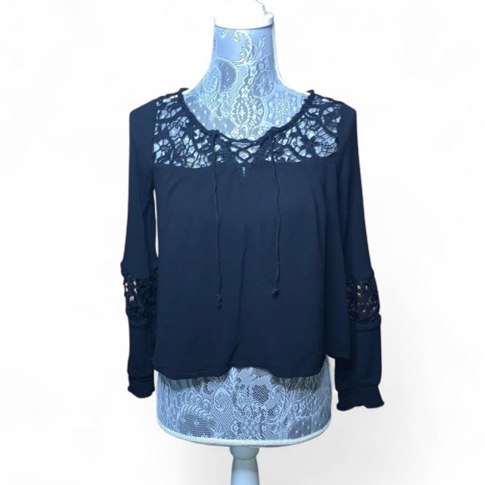Hollister Black Peasant Top Size Small Lace